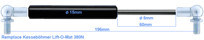 RhedexX® Lot de 2 vérins à gaz de rechange pour Kesseböhmer LIFT-O-MAT 380N  - 195 mm - En métal - Ressort de compression Liftomat : : Cuisine  et Maison