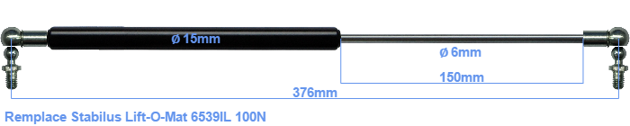 Vérin à Gaz De Remplacement Stabilus 100N - Course 60mm, Longueur 185mm, œillet M6 - Pour Hayon, Coffre, Meuble