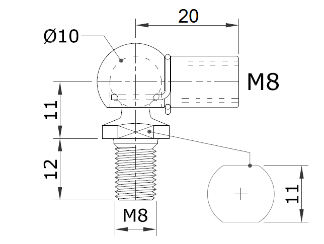 Vérin à Gaz 550N (≈55 Kg) - Course 80 Mm, Longueur 235 Mm, Diamètre 8/18 Mm, œillet 8,1 Mm